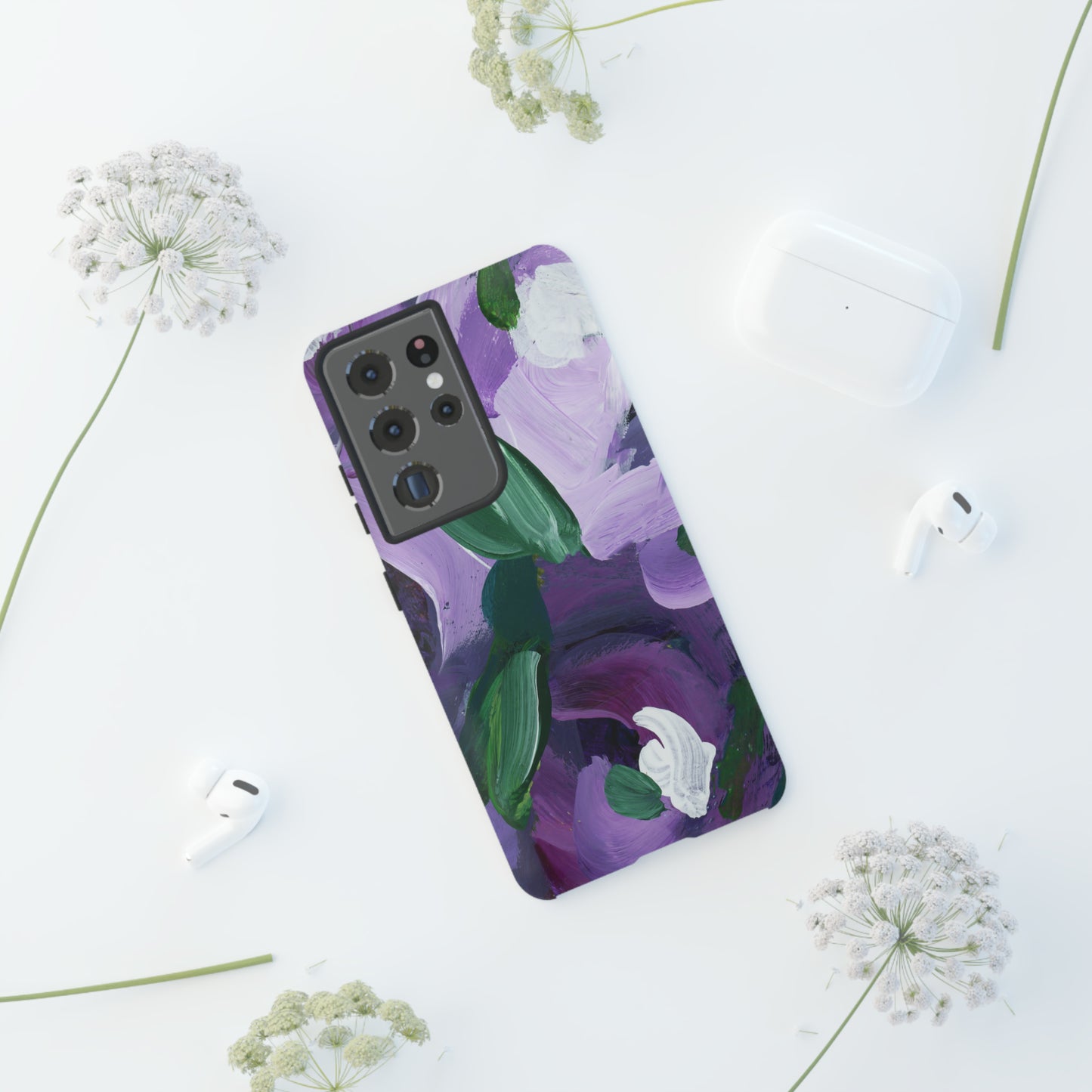 Purple Flowers Hand Painted Abstract Colorful Case: Impact-Resistant Phone Cases