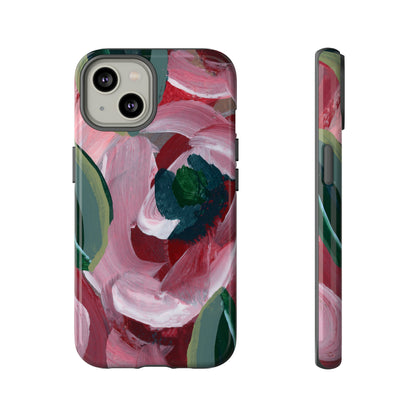 Burgundy Red Floral Hand Painted Abstract Colorful Case: Impact-Resistant Phone Cases