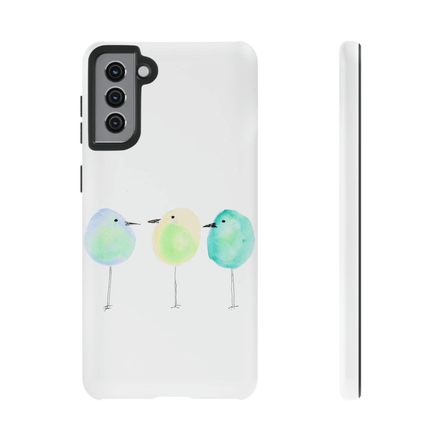 3 Watercolor Quirky Birds Hand Painted Phone Case - Tough Case