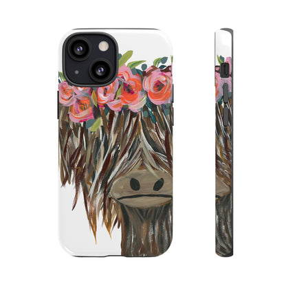 Floral Highland Cow Phone Case - Tough Cases for Animal Lovers