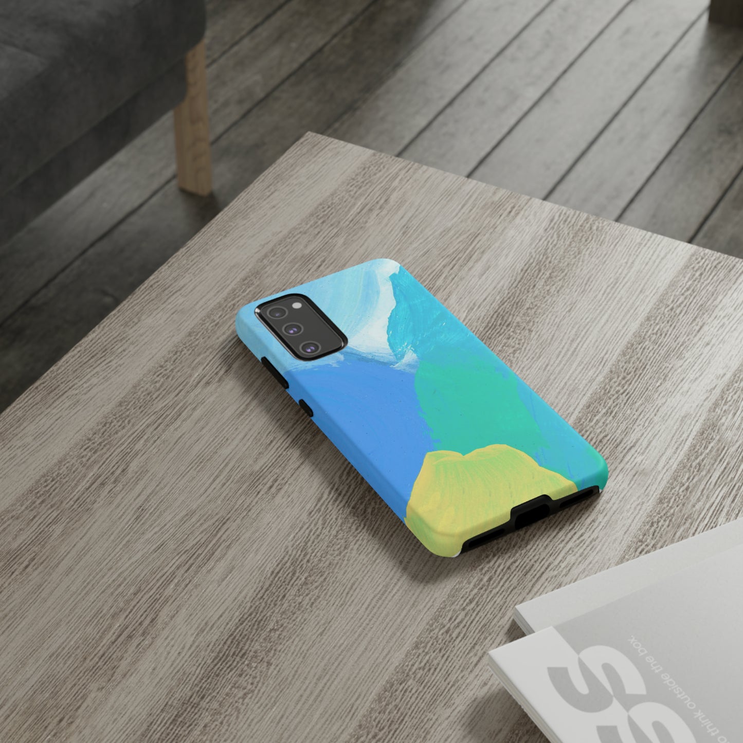 Hand Painted Abstract Blue Teal White Yellow Cute Phone Case - Tough Cases