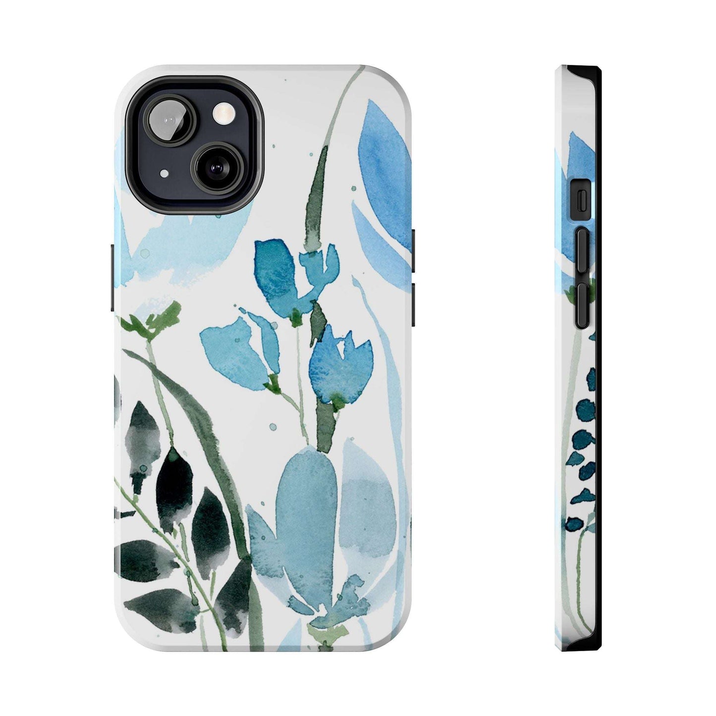 Blue Watercolor Leaves: Tough Phone Cases