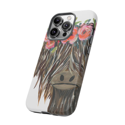 Floral Highland Cow Phone Case - Tough Cases for Animal Lovers