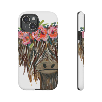 Floral Highland Cow Phone Case - Tough Cases for Animal Lovers