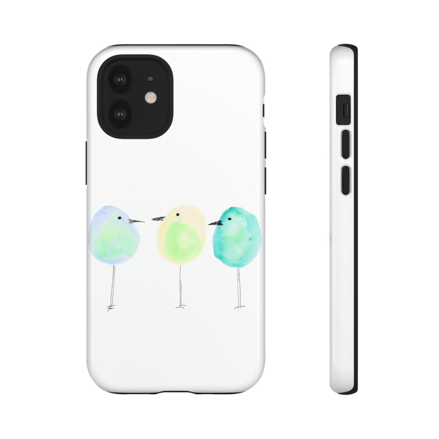 3 Watercolor Quirky Birds Hand Painted Phone Case - Tough Case