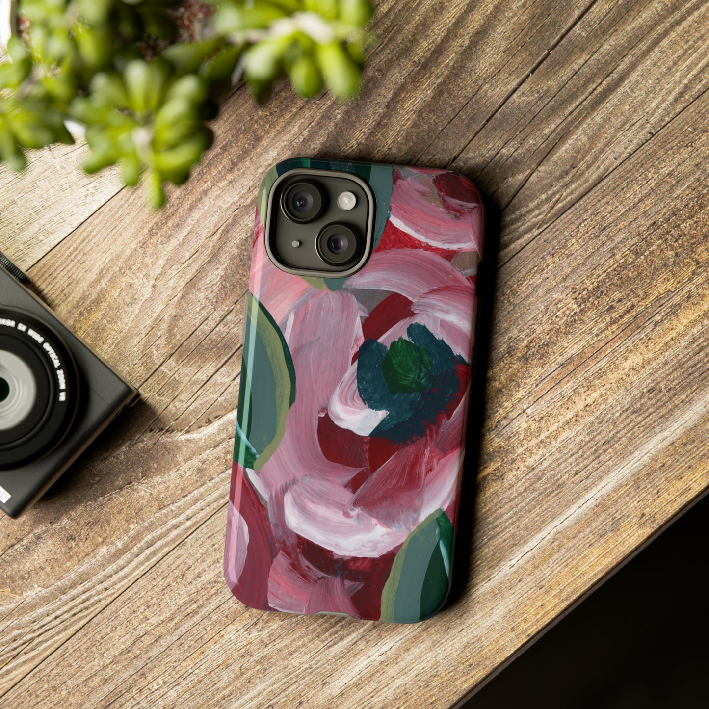 Burgundy Red Floral Hand Painted Abstract Colorful Case: Impact-Resistant Phone Cases