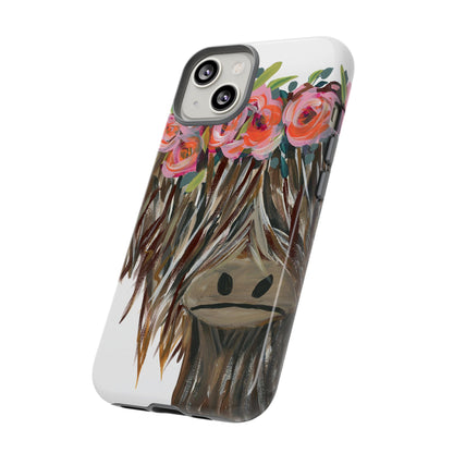 Floral Highland Cow Phone Case - Tough Cases for Animal Lovers