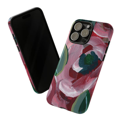 Burgundy Red Floral Hand Painted Abstract Colorful Case: Impact-Resistant Phone Cases