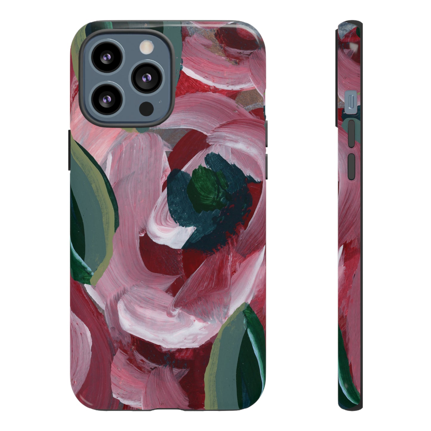 Burgundy Red Floral Hand Painted Abstract Colorful Case: Impact-Resistant Phone Cases