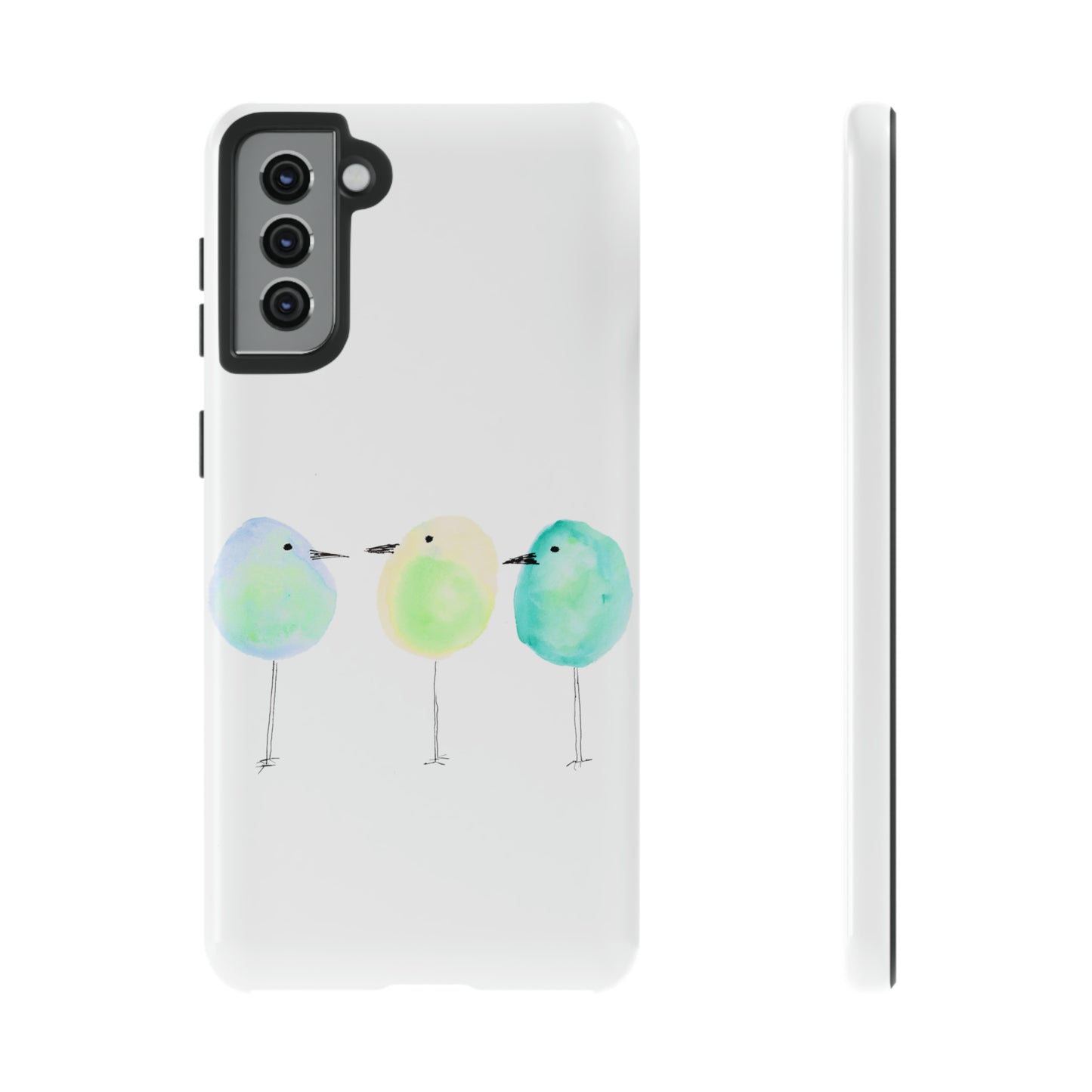 3 Watercolor Quirky Birds Hand Painted Phone Case - Tough Case