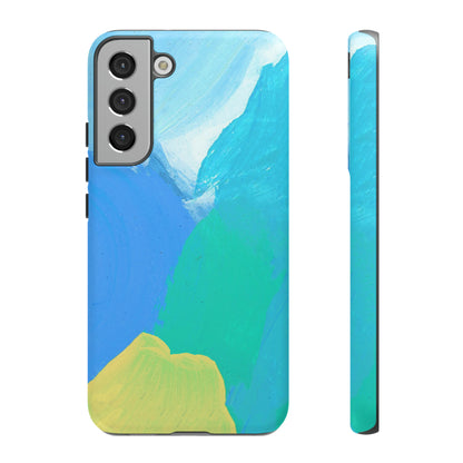 Hand Painted Abstract Blue Teal White Yellow Cute Phone Case - Tough Cases