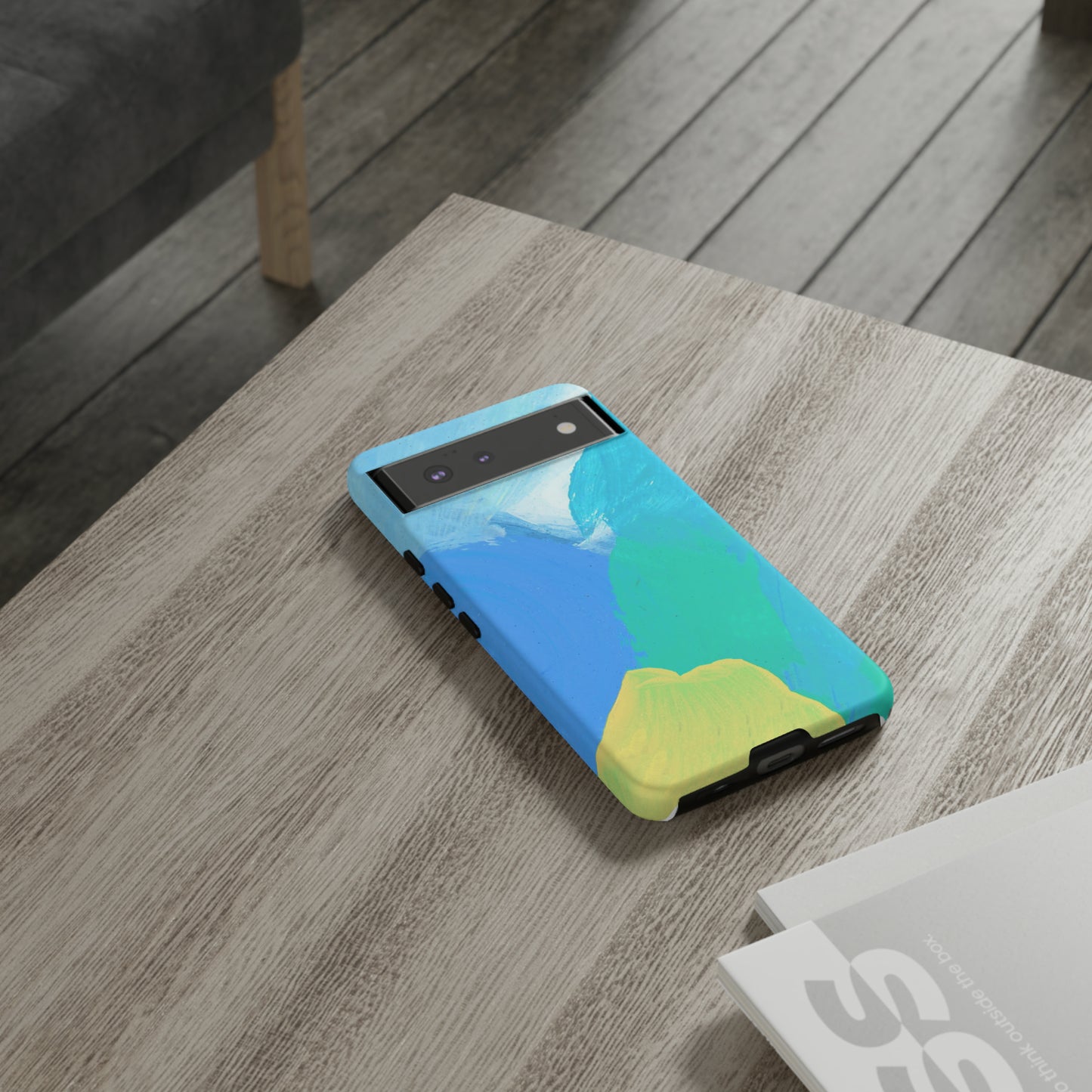 Hand Painted Abstract Blue Teal White Yellow Cute Phone Case - Tough Cases