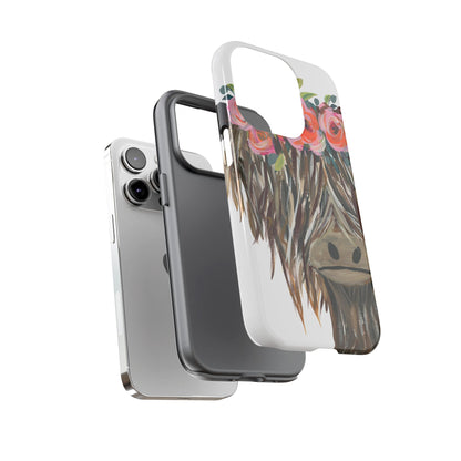 Floral Highland Cow Phone Case - Tough Cases for Animal Lovers