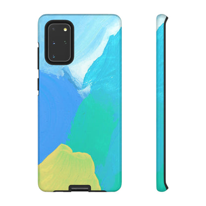 Hand Painted Abstract Blue Teal White Yellow Cute Phone Case - Tough Cases