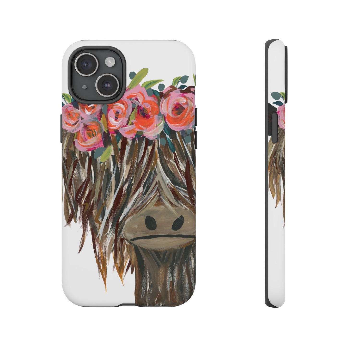 Floral Highland Cow Phone Case - Tough Cases for Animal Lovers