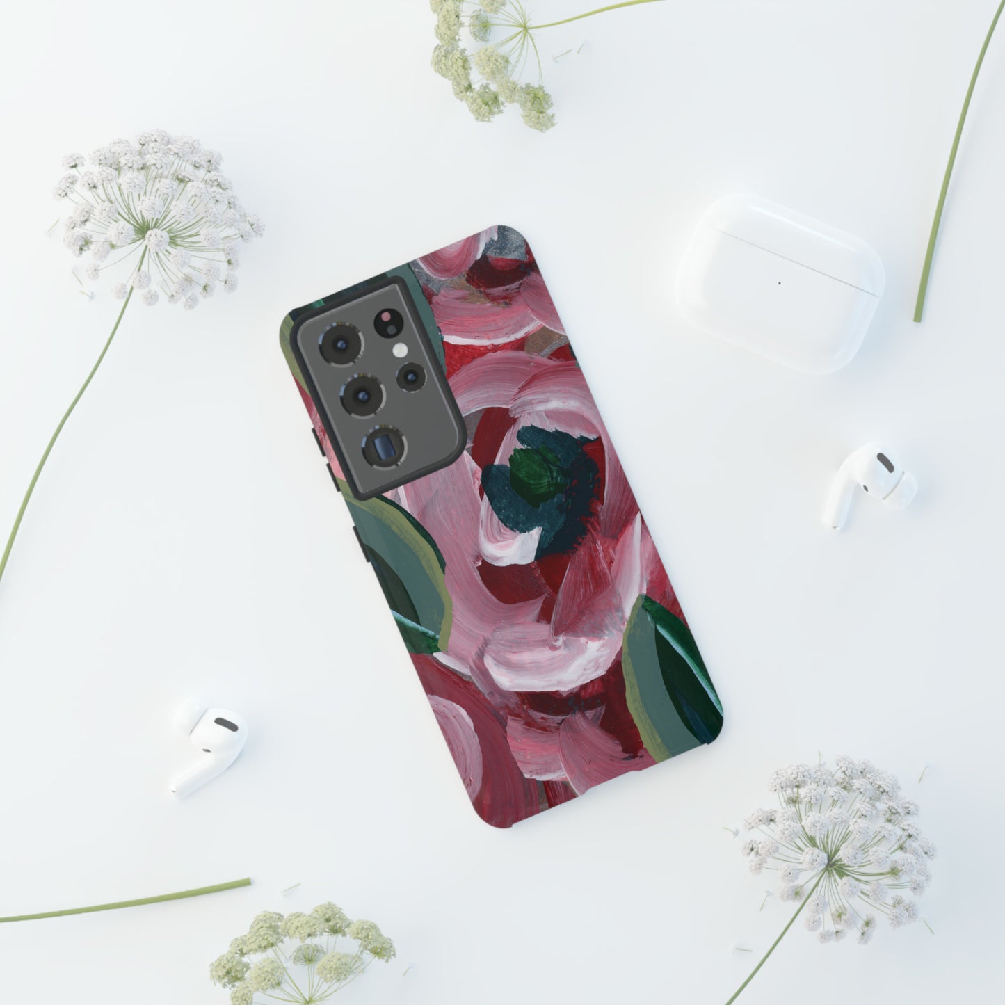 Burgundy Red Floral Hand Painted Abstract Colorful Case: Impact-Resistant Phone Cases