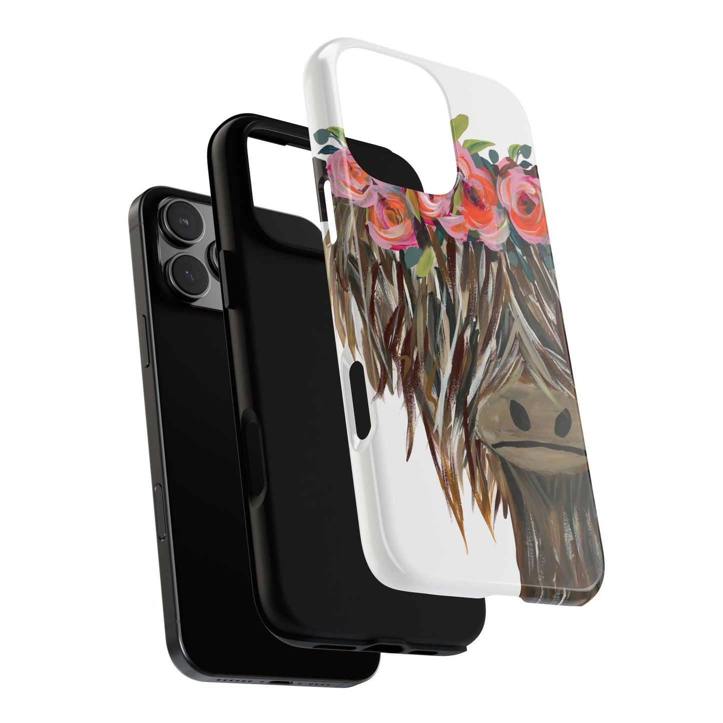 Floral Highland Cow Phone Case - Tough Cases for Animal Lovers