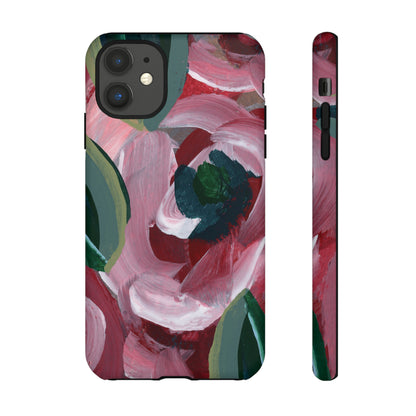 Burgundy Red Floral Hand Painted Abstract Colorful Case: Impact-Resistant Phone Cases