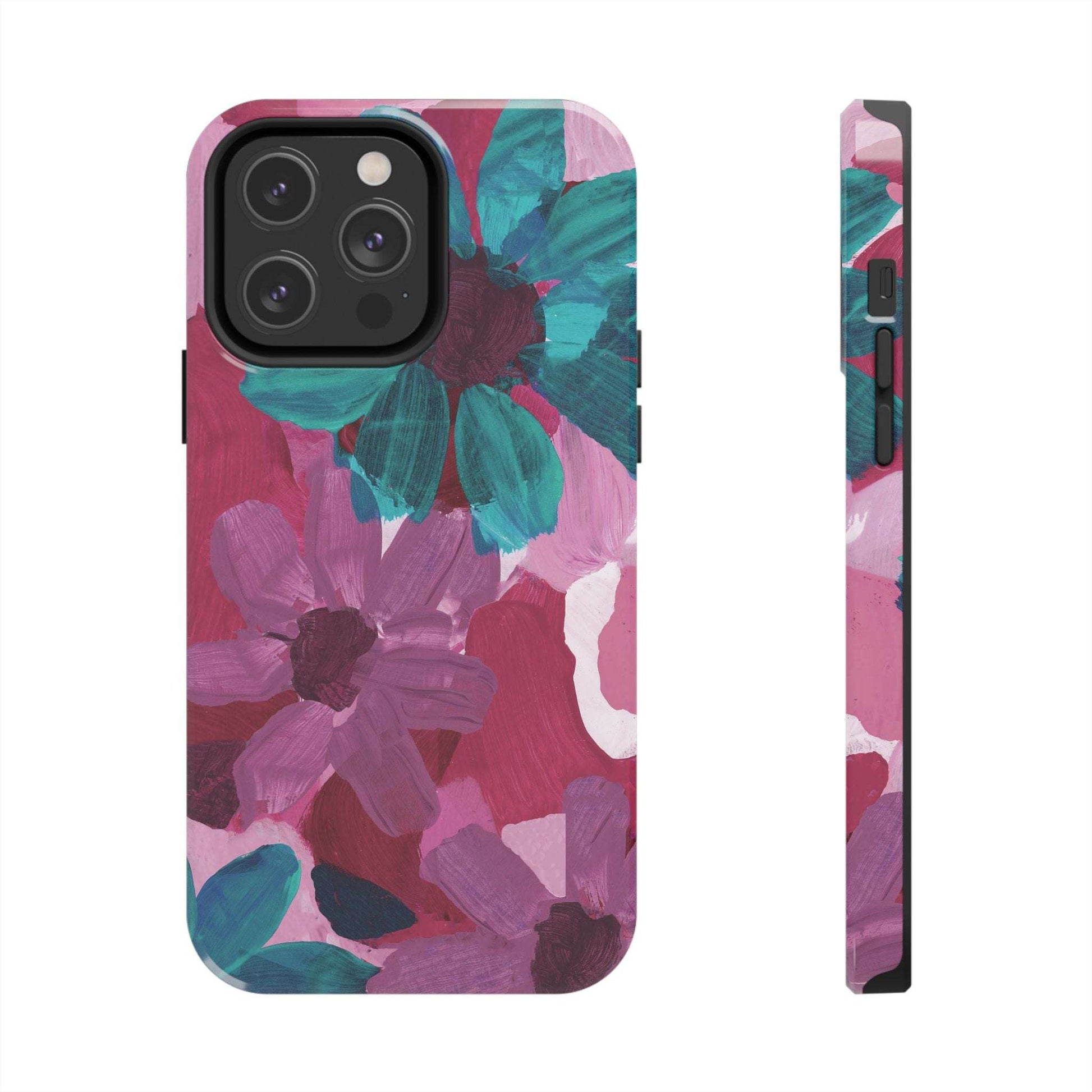 Fuchsia and Turquoise Flowers Watercolor Art: Tough Phone Cases