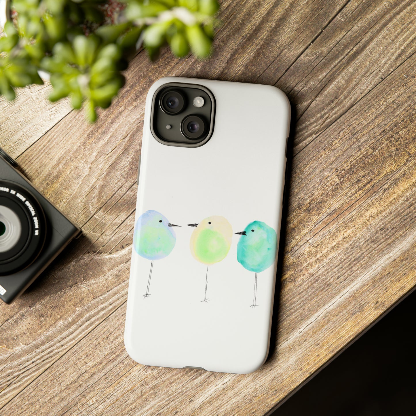 3 Watercolor Quirky Birds Hand Painted Phone Case - Tough Case