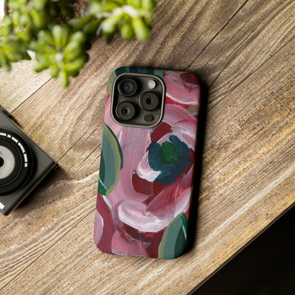 Burgundy Red Floral Hand Painted Abstract Colorful Case: Impact-Resistant Phone Cases