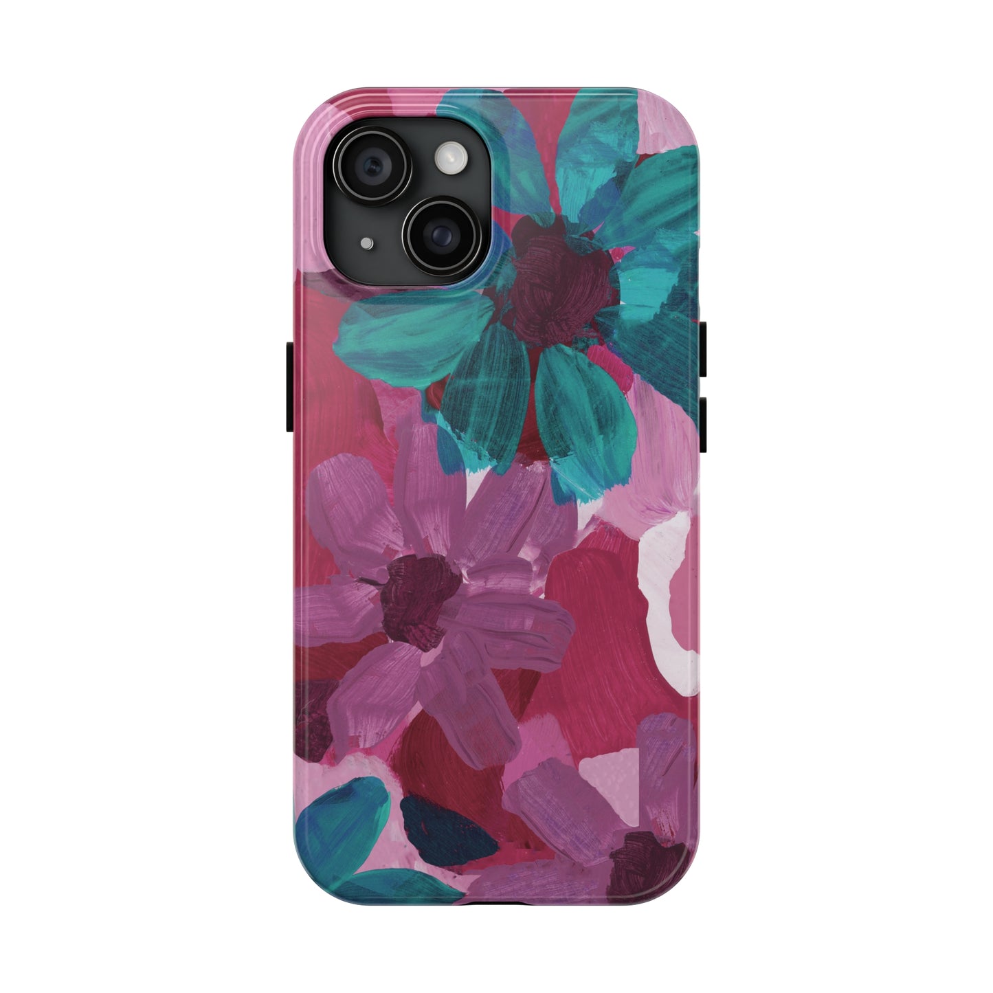 Fuchsia and Turquoise Flowers Watercolor Art: Tough Phone Cases