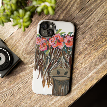 Floral Highland Cow Phone Case - Tough Cases for Animal Lovers