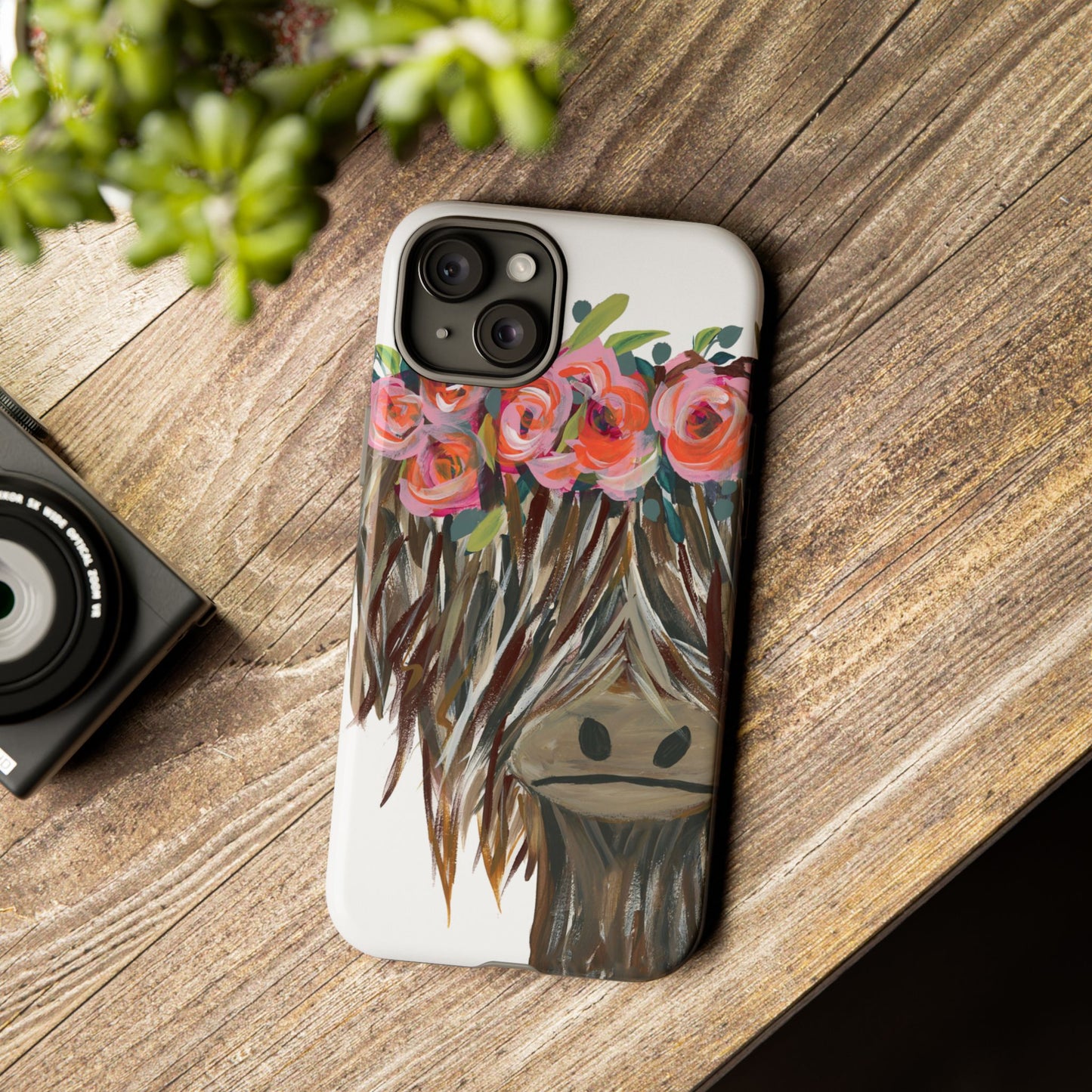 Floral Highland Cow Phone Case - Tough Cases for Animal Lovers