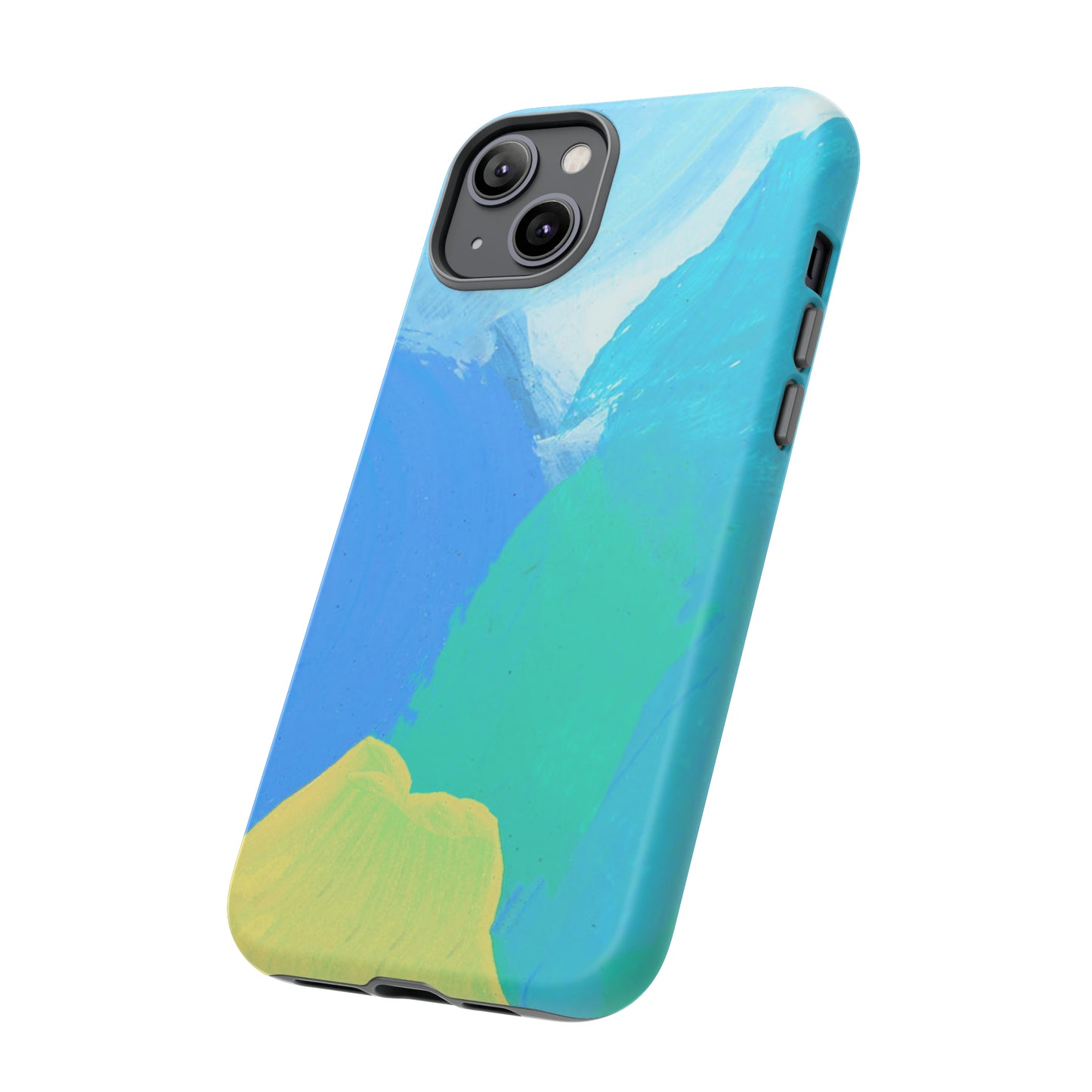 Hand Painted Abstract Blue Teal White Yellow Cute Phone Case - Tough Cases