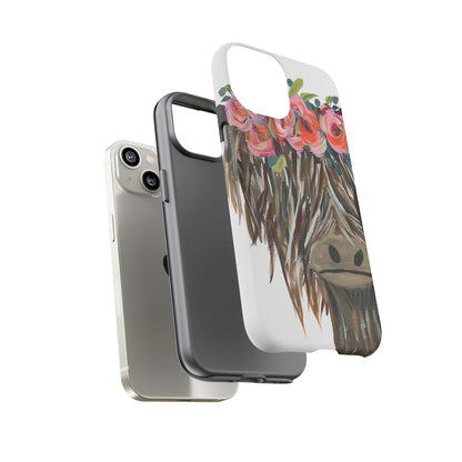 Floral Highland Cow Phone Case - Tough Cases for Animal Lovers