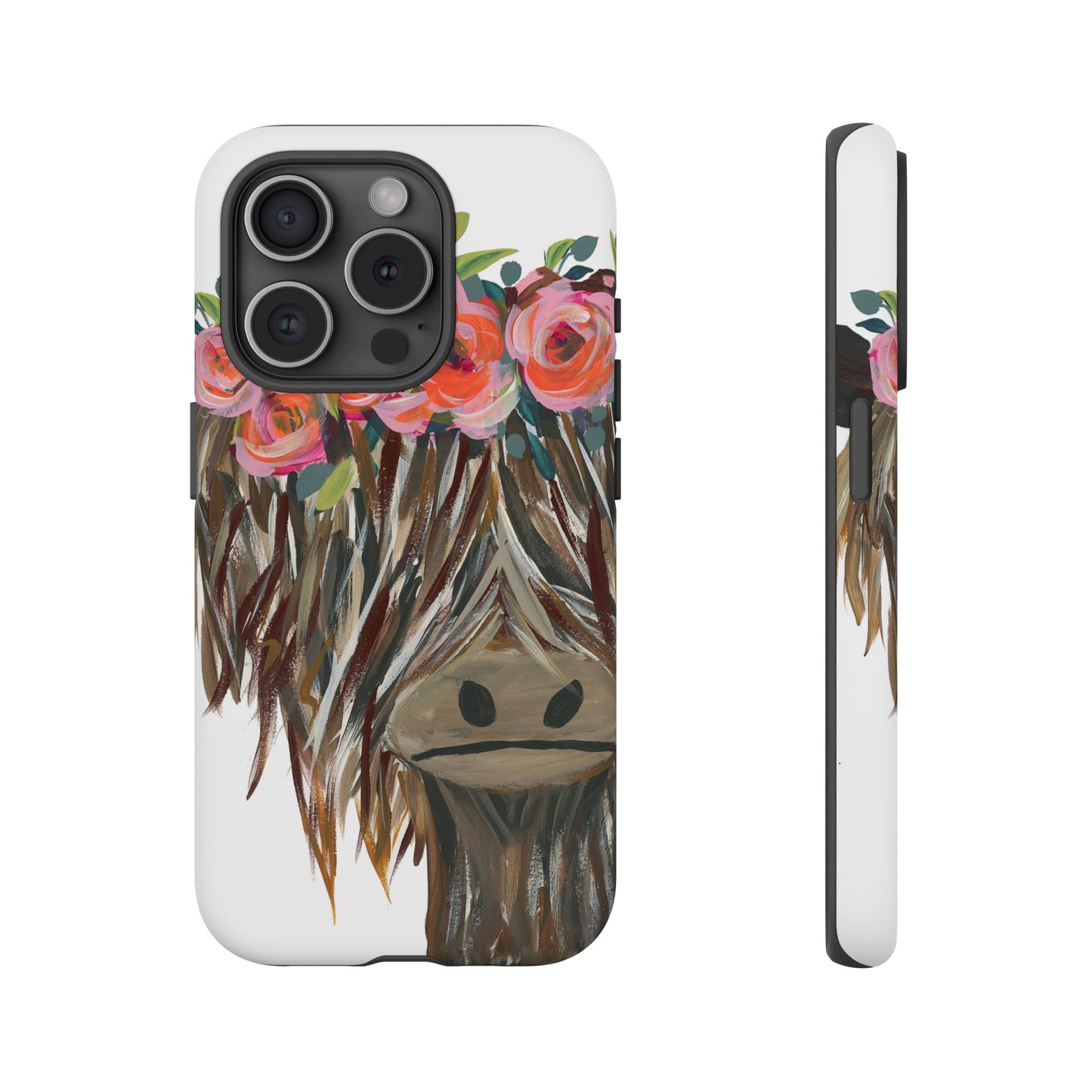 Floral Highland Cow Phone Case - Tough Cases for Animal Lovers