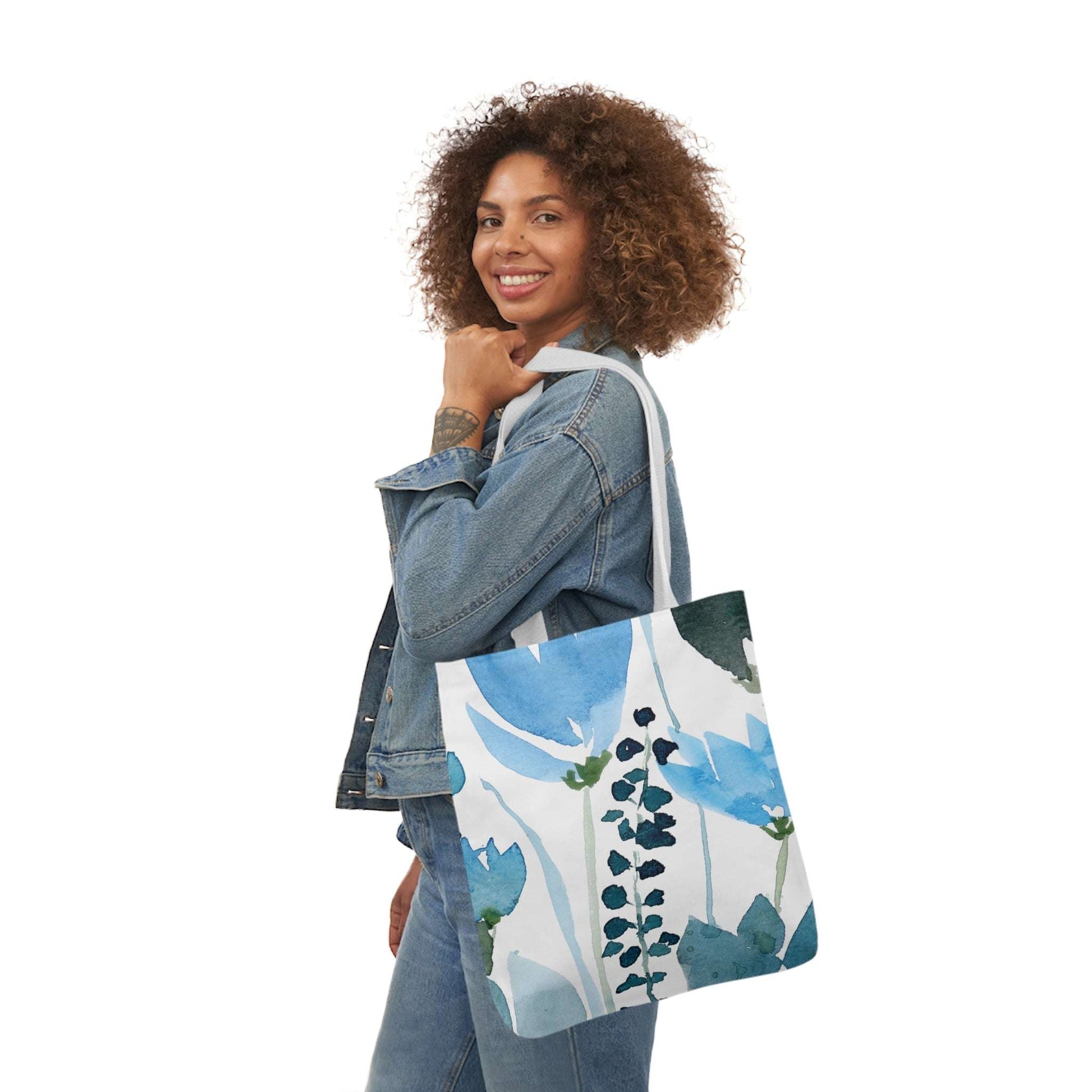 Watercolor Blue Foliage Canvas Tote Bag