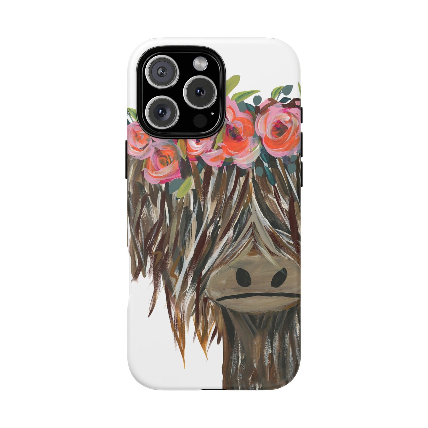 Floral Highland Cow Phone Case - Tough Cases for Animal Lovers