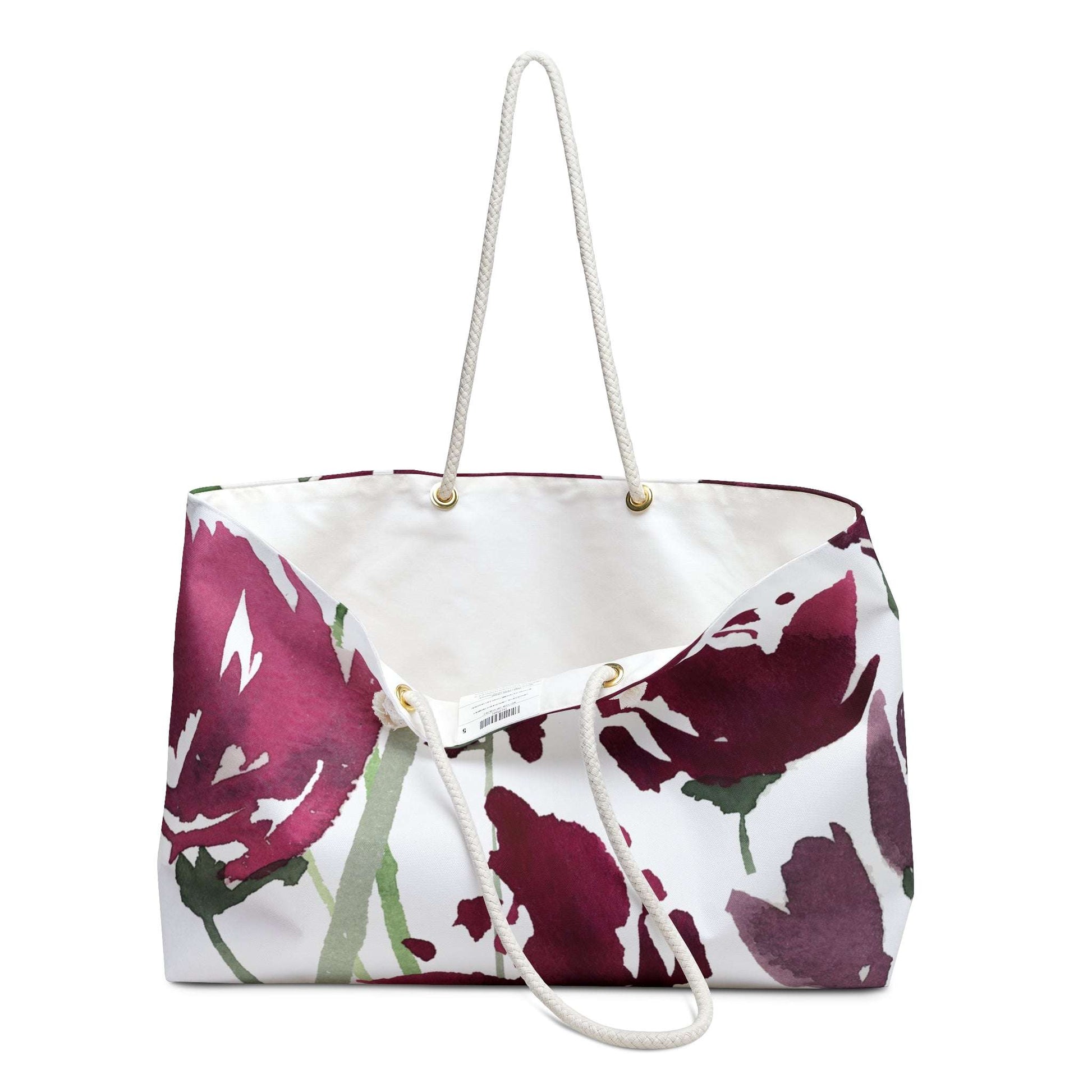Burgundy Watercolor Floral Pink Weekender Large Tote Bag