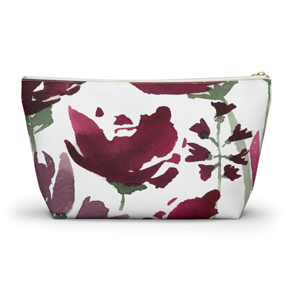 Burgundy Watercolor Floral Pink Cosmetic Travel Bag