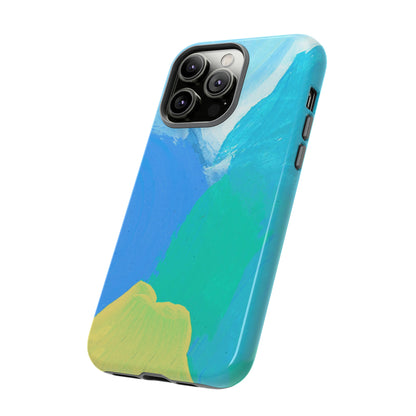 Hand Painted Abstract Blue Teal White Yellow Cute Phone Case - Tough Cases