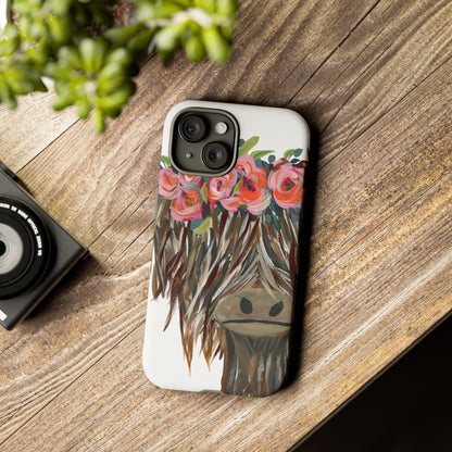 Floral Highland Cow Phone Case - Tough Cases for Animal Lovers