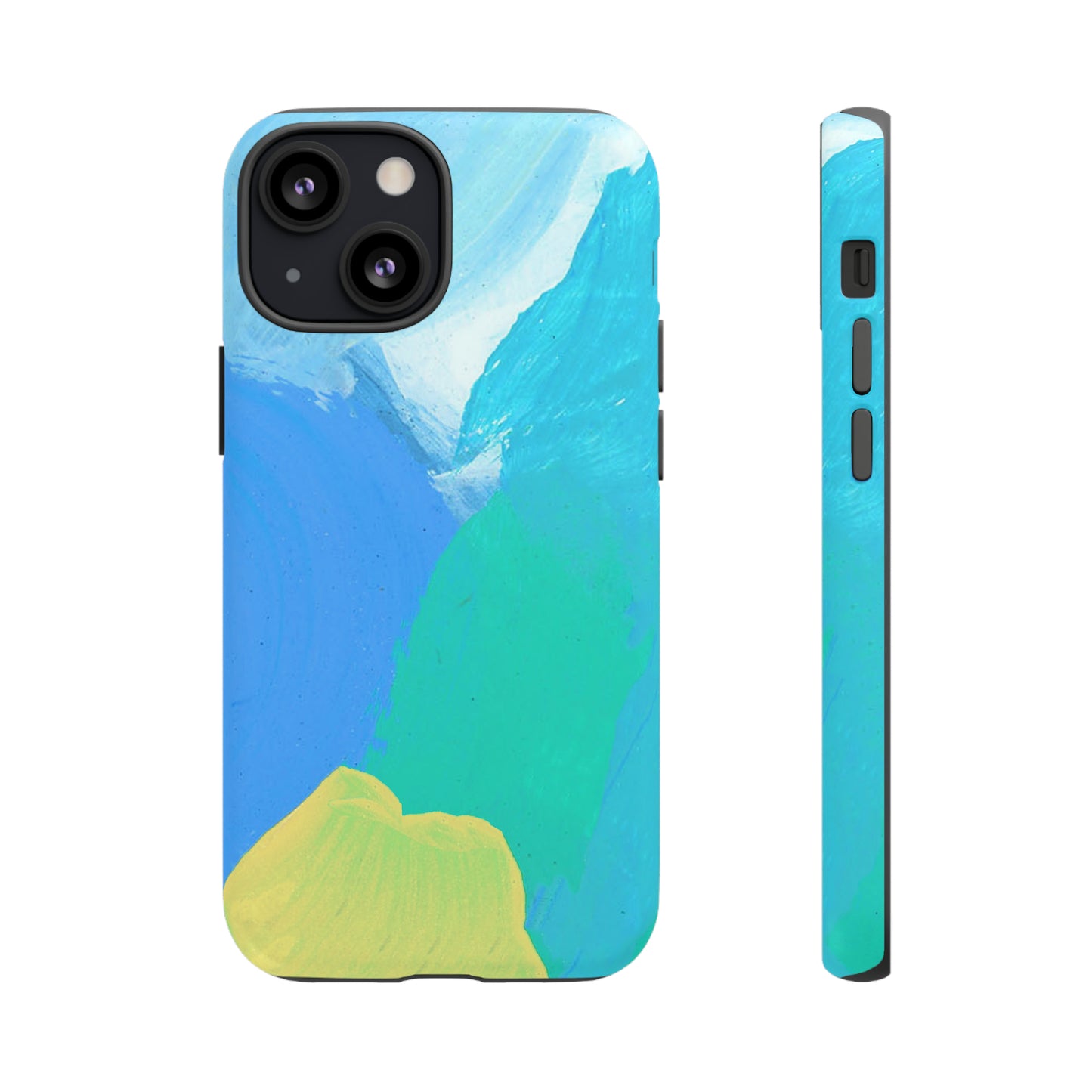 Hand Painted Abstract Blue Teal White Yellow Cute Phone Case - Tough Cases