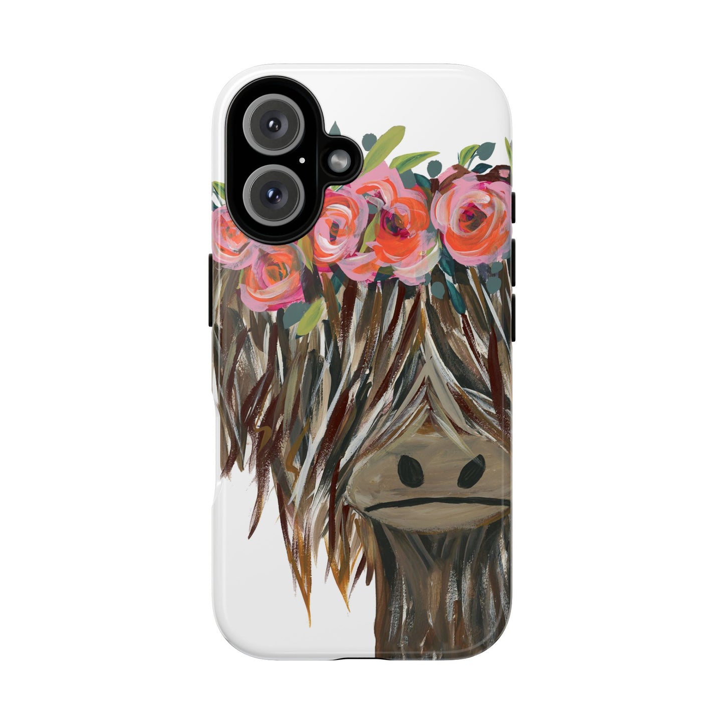 Floral Highland Cow Phone Case - Tough Cases for Animal Lovers