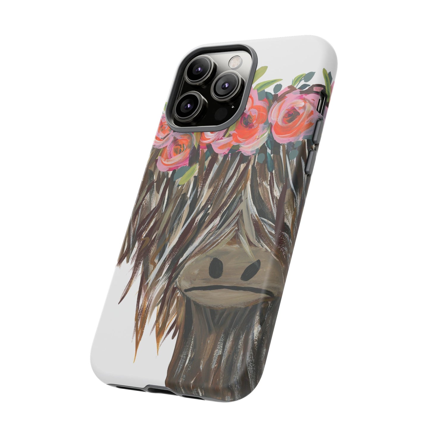 Floral Highland Cow Phone Case - Tough Cases for Animal Lovers