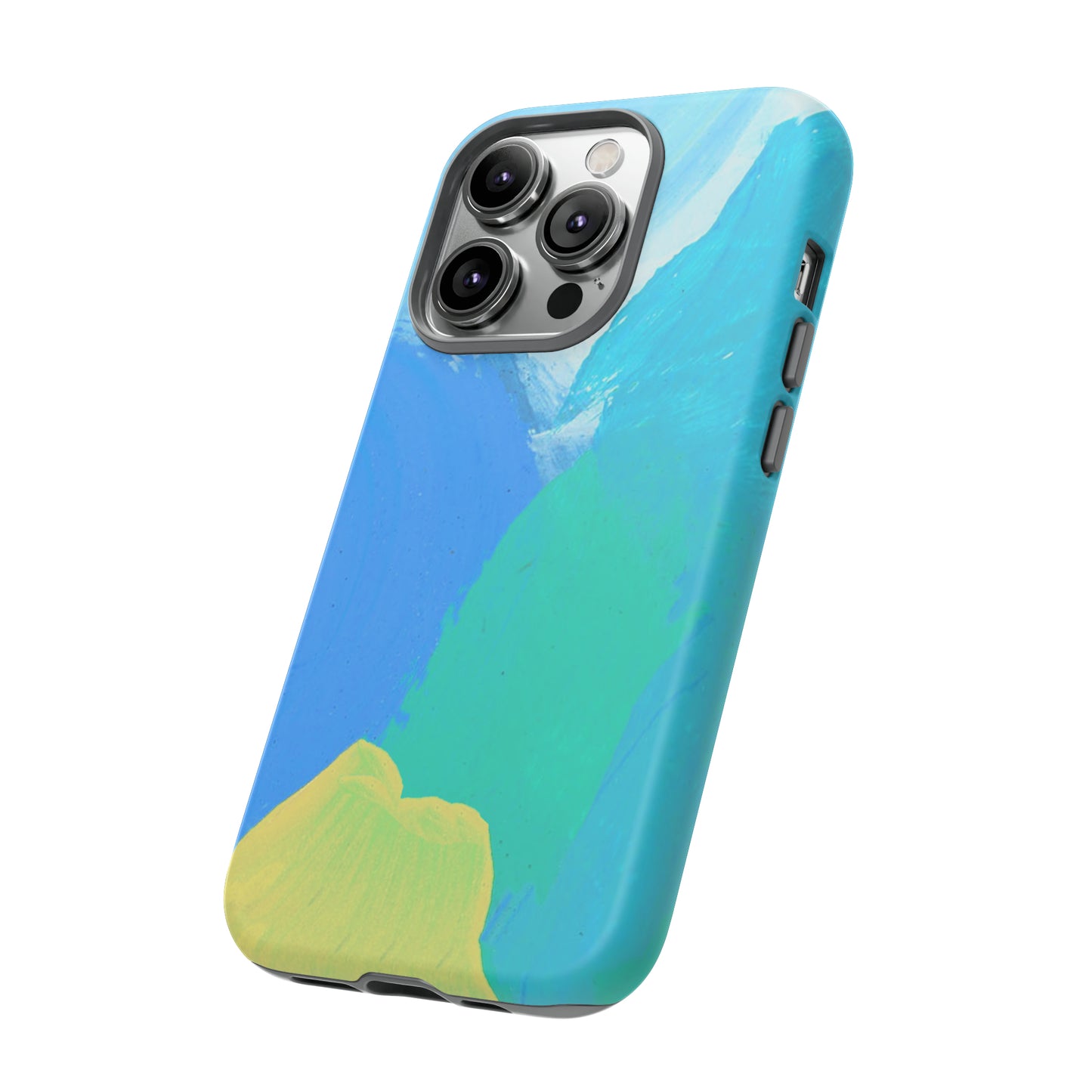 Hand Painted Abstract Blue Teal White Yellow Cute Phone Case - Tough Cases