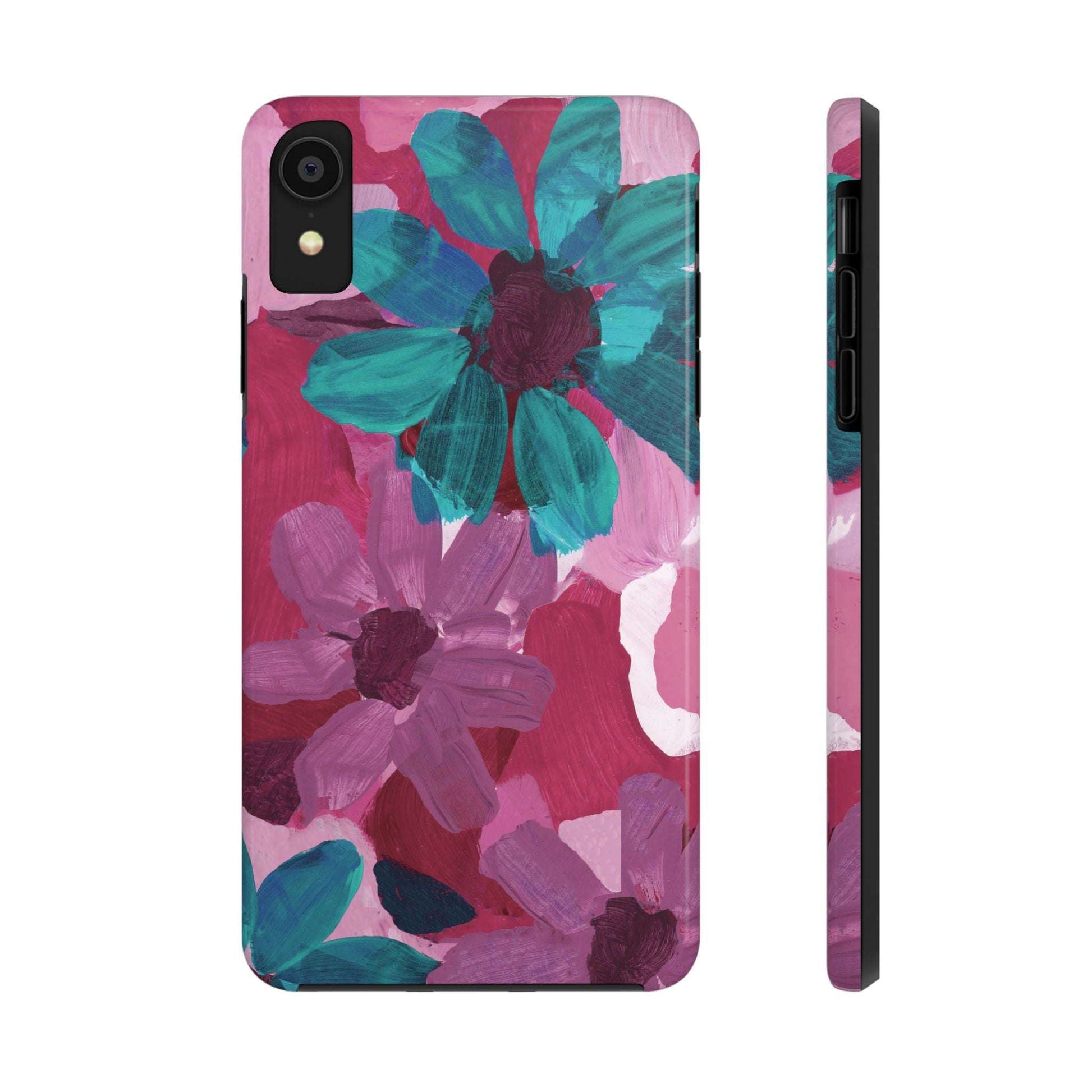 Fuchsia and Turquoise Flowers Watercolor Art: Tough Phone Cases