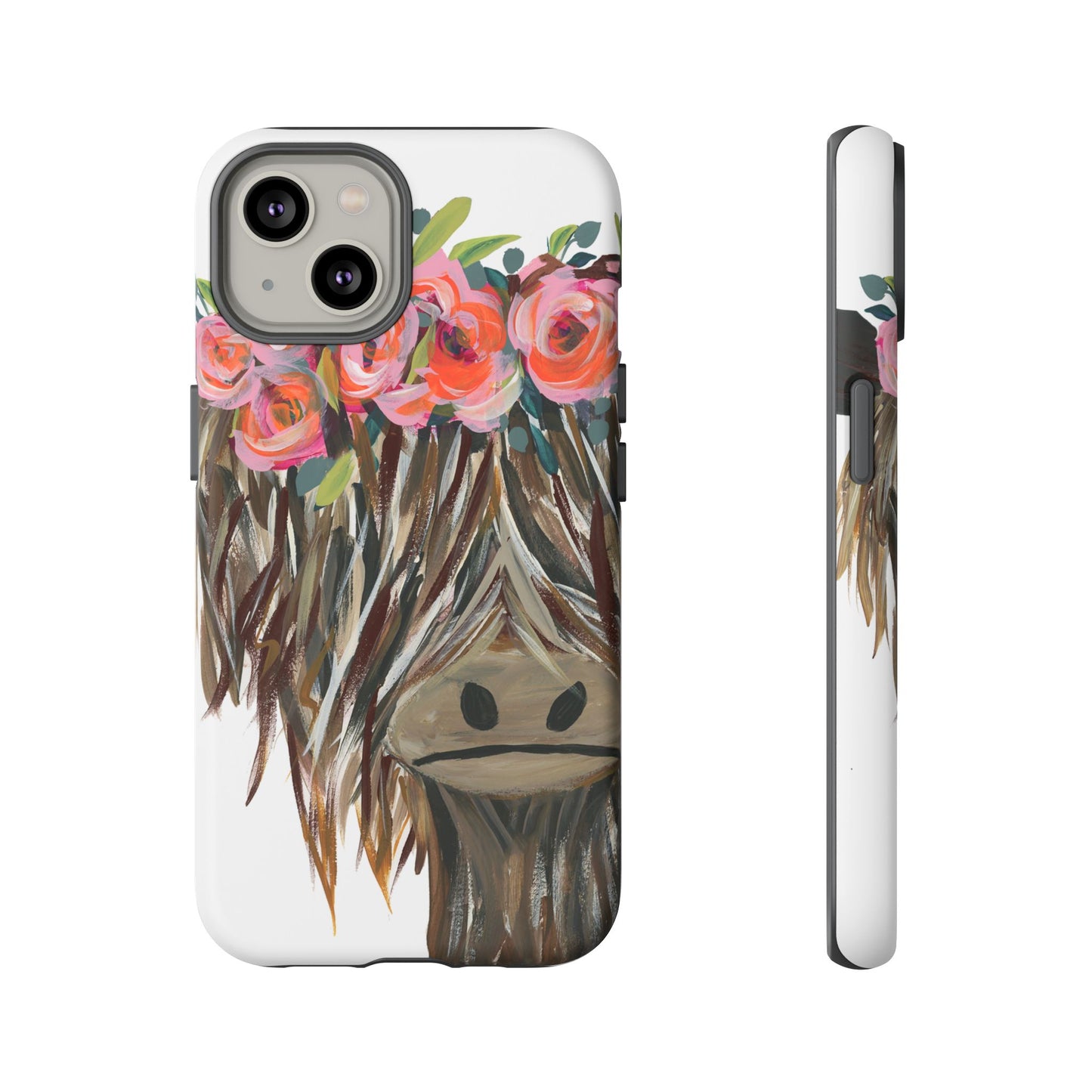 Floral Highland Cow Phone Case - Tough Cases for Animal Lovers