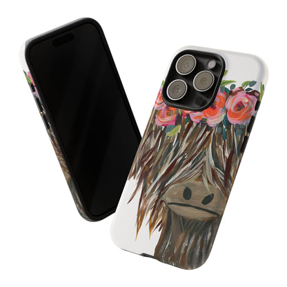 Floral Highland Cow Phone Case - Tough Cases for Animal Lovers