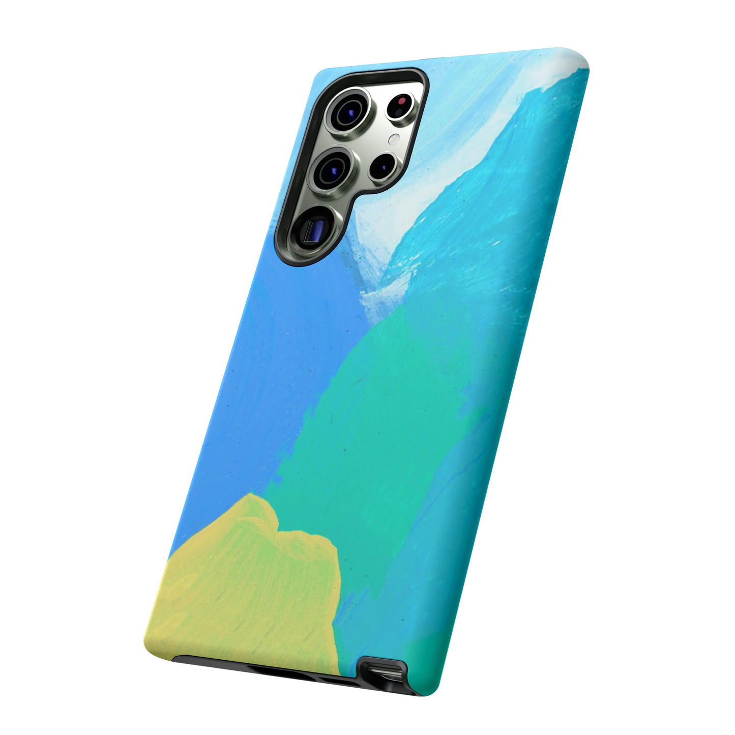 Hand Painted Abstract Blue Teal White Yellow Cute Phone Case - Tough Cases