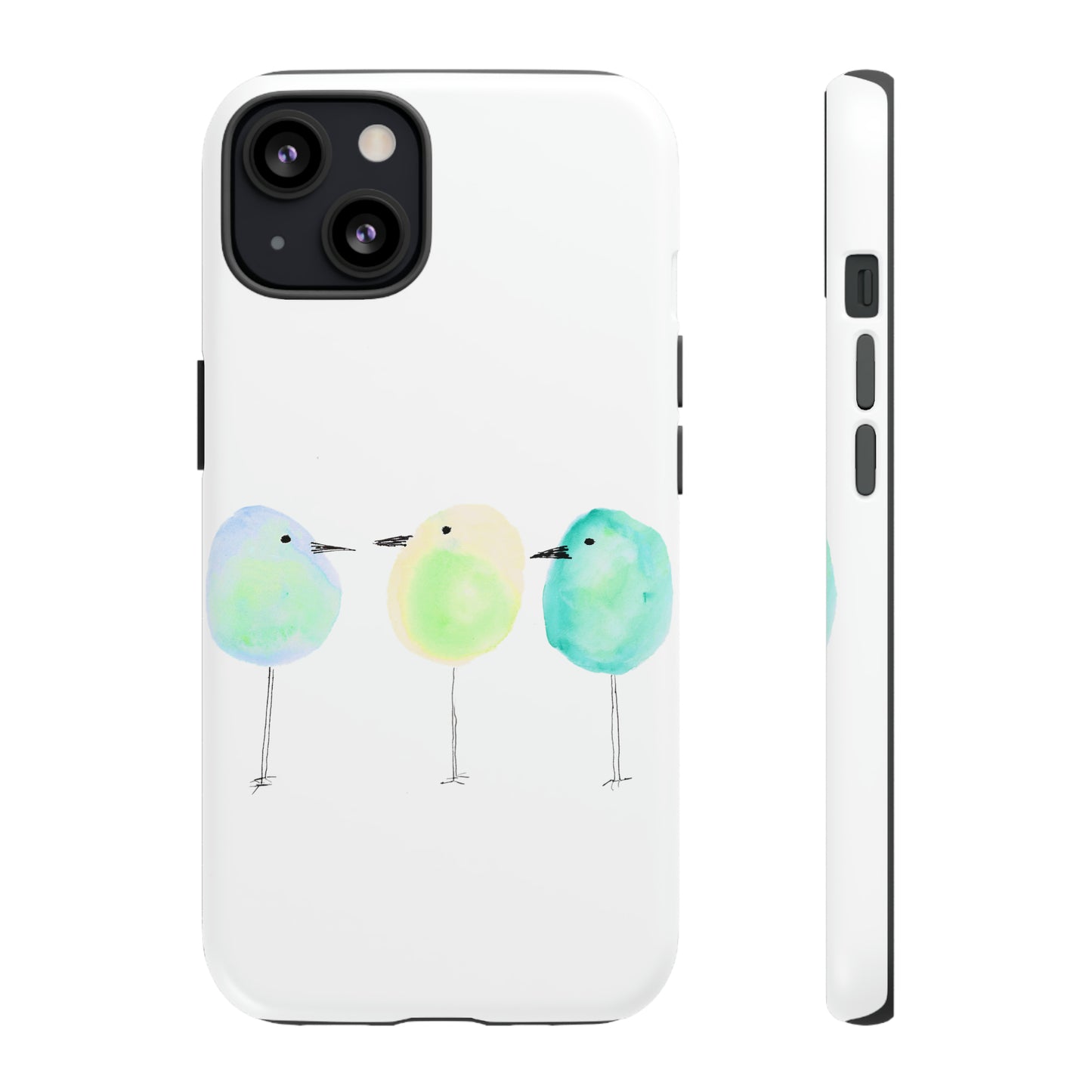 3 Watercolor Quirky Birds Hand Painted Phone Case - Tough Case