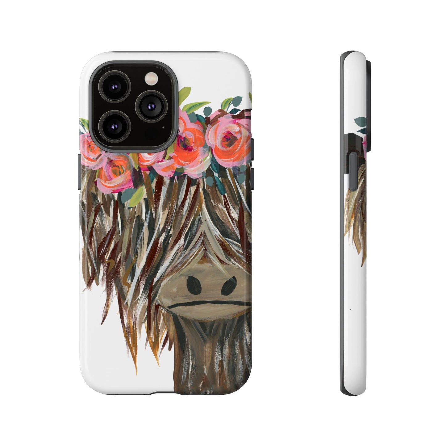 Floral Highland Cow Phone Case - Tough Cases for Animal Lovers