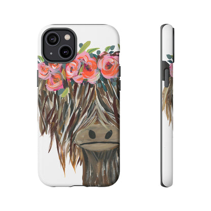 Floral Highland Cow Phone Case - Tough Cases for Animal Lovers