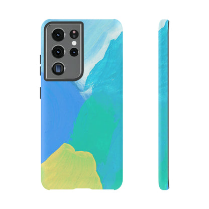 Hand Painted Abstract Blue Teal White Yellow Cute Phone Case - Tough Cases