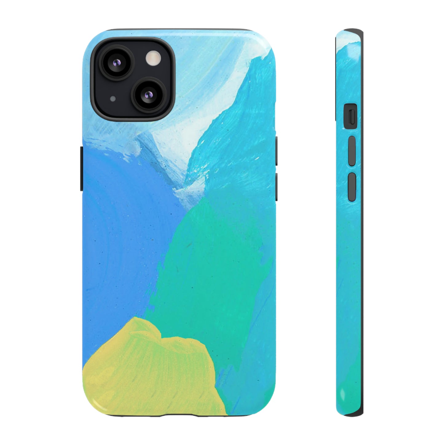 Hand Painted Abstract Blue Teal White Yellow Cute Phone Case - Tough Cases